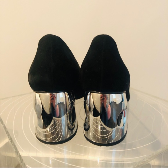 Suede pump with 3-inch silver block heel - Picture 4 of 5